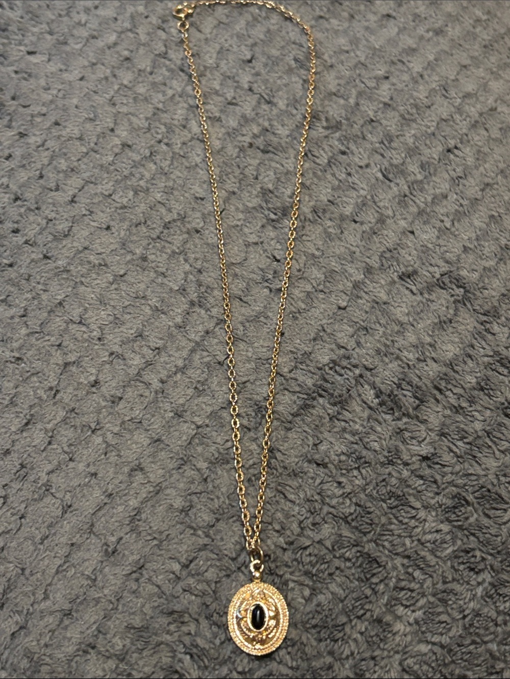 Gold Pendant Necklace with Black Stone - Women's Jewelry